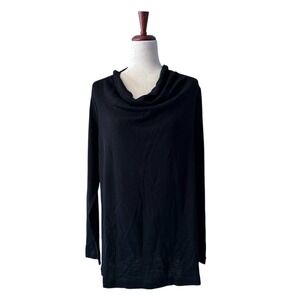 Foil 2XL Women's Black Boatneck 100% Merino Top Sweater Draped Neckline Classy